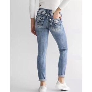 Miss Me Mid-Rise Ankle Skinny Stretch Jean Women's 28 Sequin Rhinestones Pockets